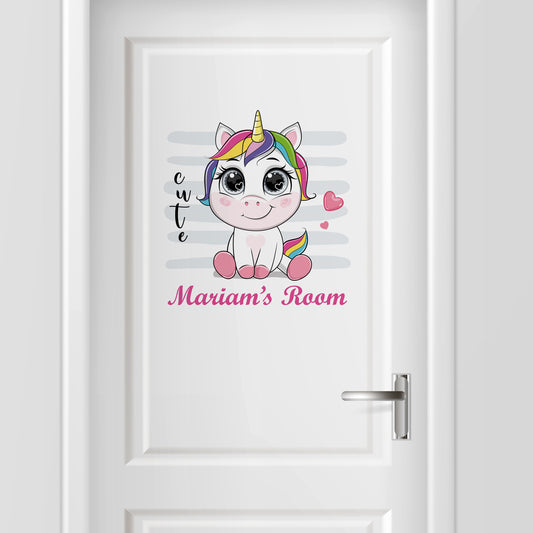 Unicorn Kids Door Room Name Sticker